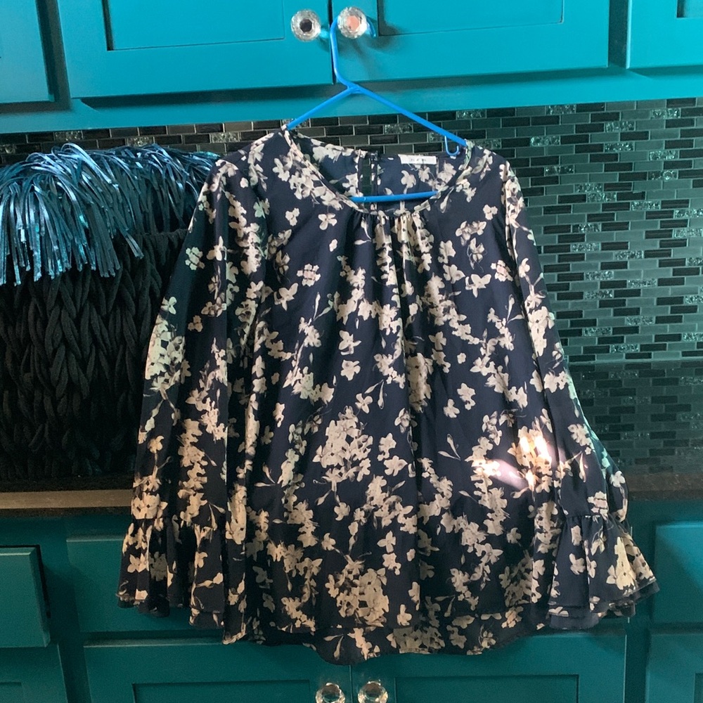 Pleione Navy and Cream Floral Blouse